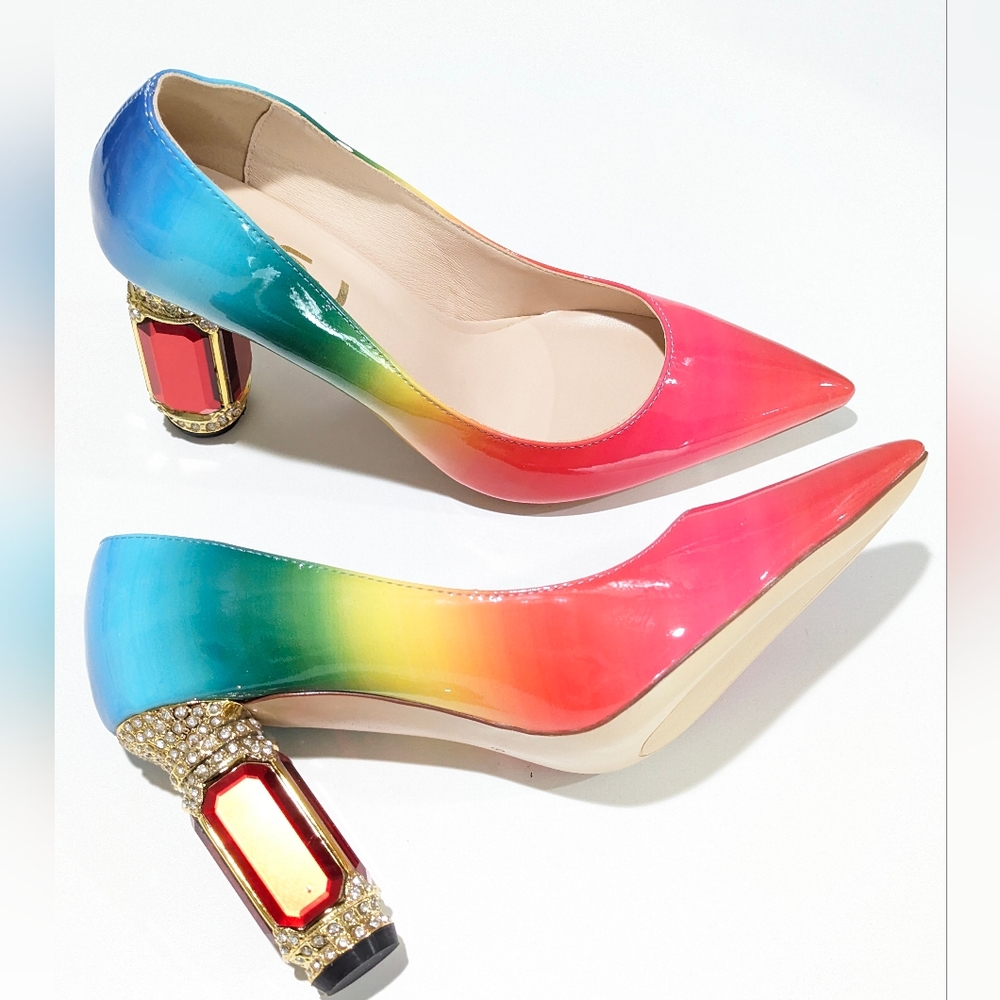 FSJ jewel heeled rainbow pumps 9